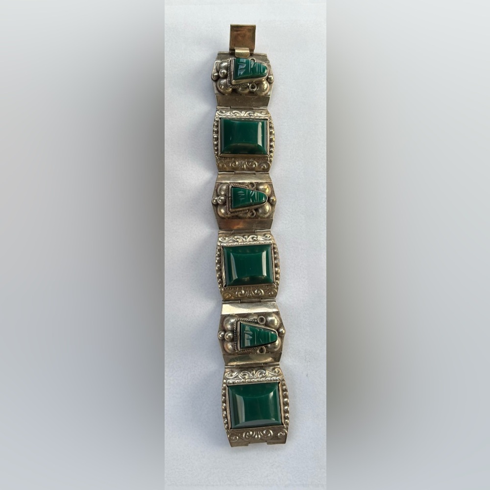 VINTAGE TAXCO MEXICAN SILVER CHUNKY GEMSTONE BRACELET NATIVE JEWELRY